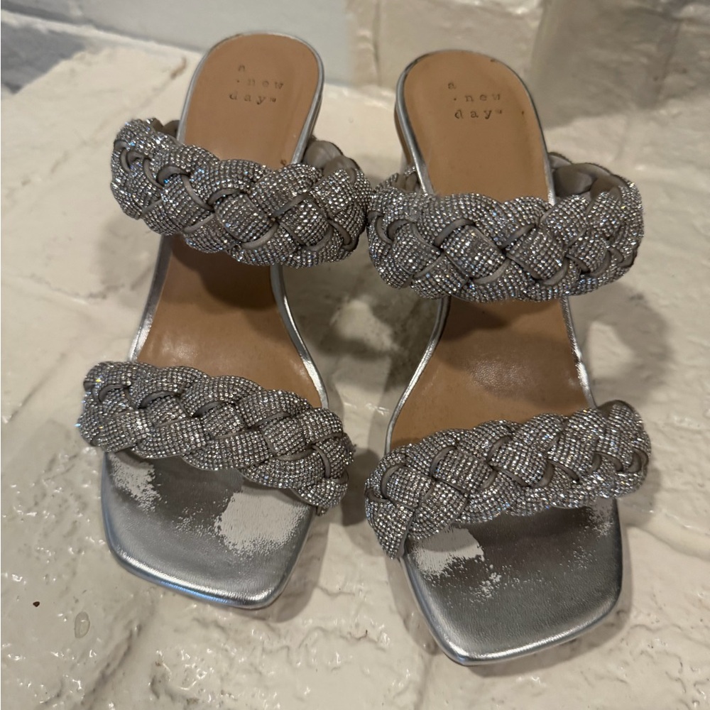 a new day Silver Braided Rhinestone Double-Strap Heels